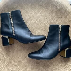 Black Leather DKNY Boots Size 9 Gold Detail NEW!!